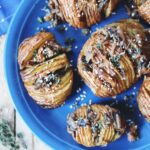 Roasted Hasselback Potatoes with Sweet Figs, Caramelized Onion and Mushroom