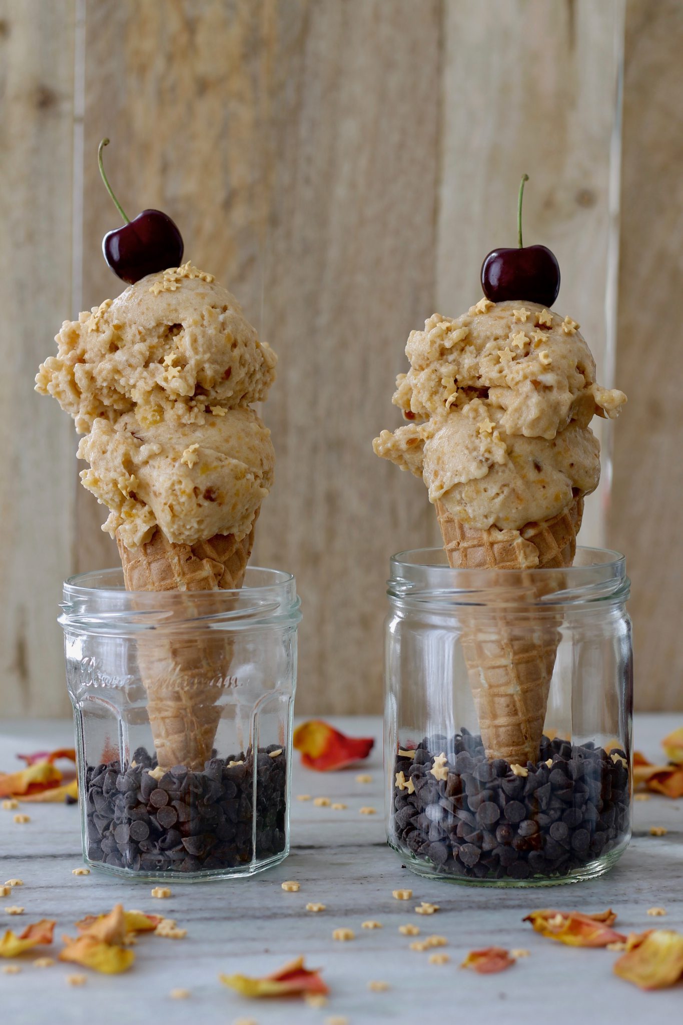 Peaches 'n Nice Cream topped with cherry