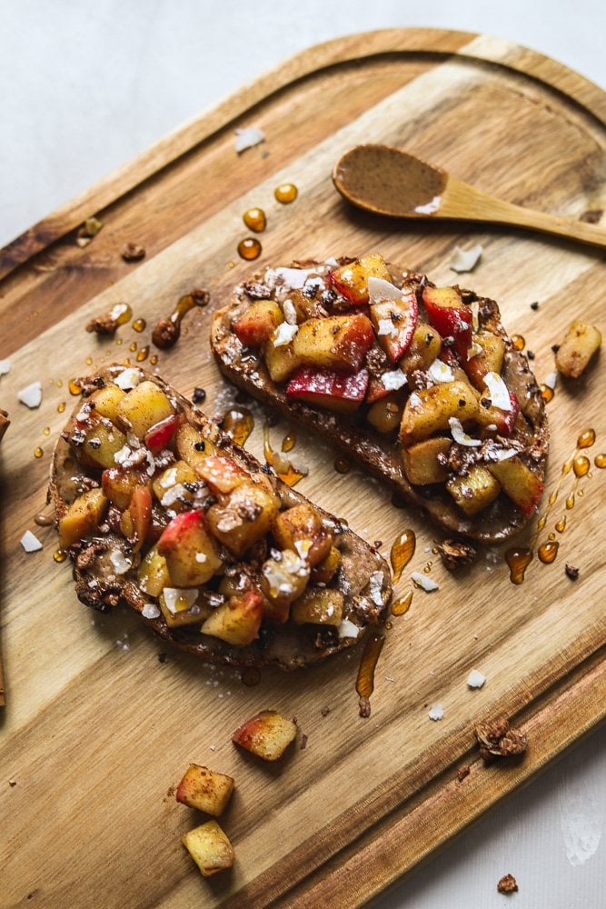 Fried apple and almond butter toast