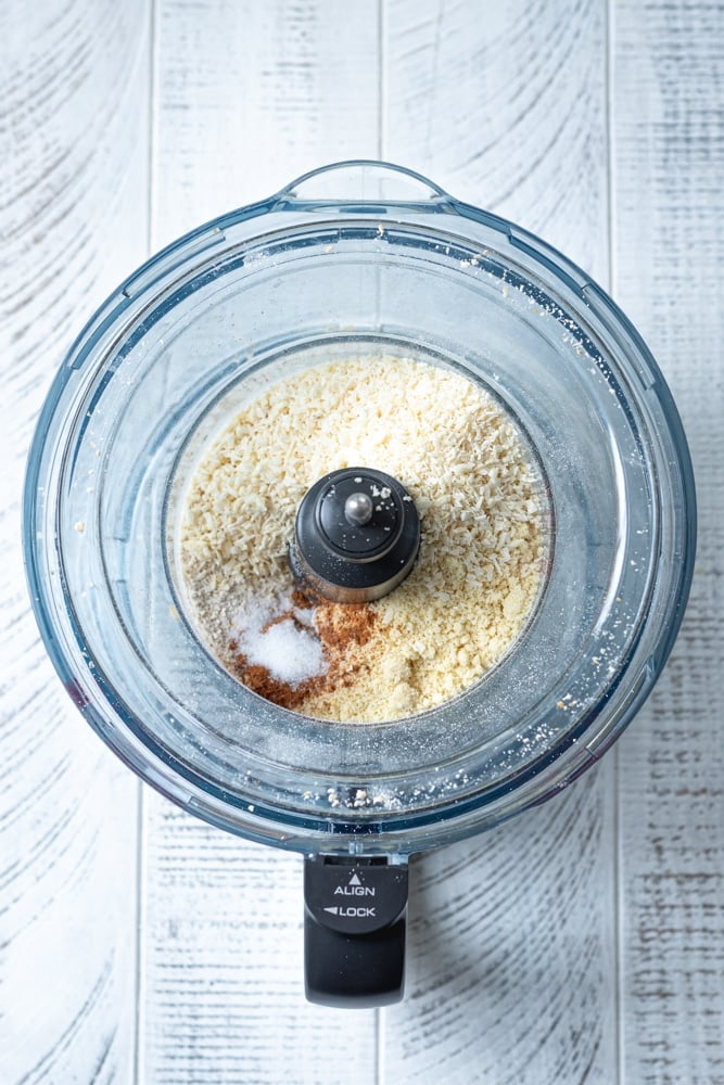 the dry ingredients to making the crust for matcha cheesecake