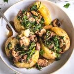 stuffed baked potatoes with mushroom and spinach are easy to make! It's so delicious, vegan and gluten-free. Enjoy as a main or side dish.