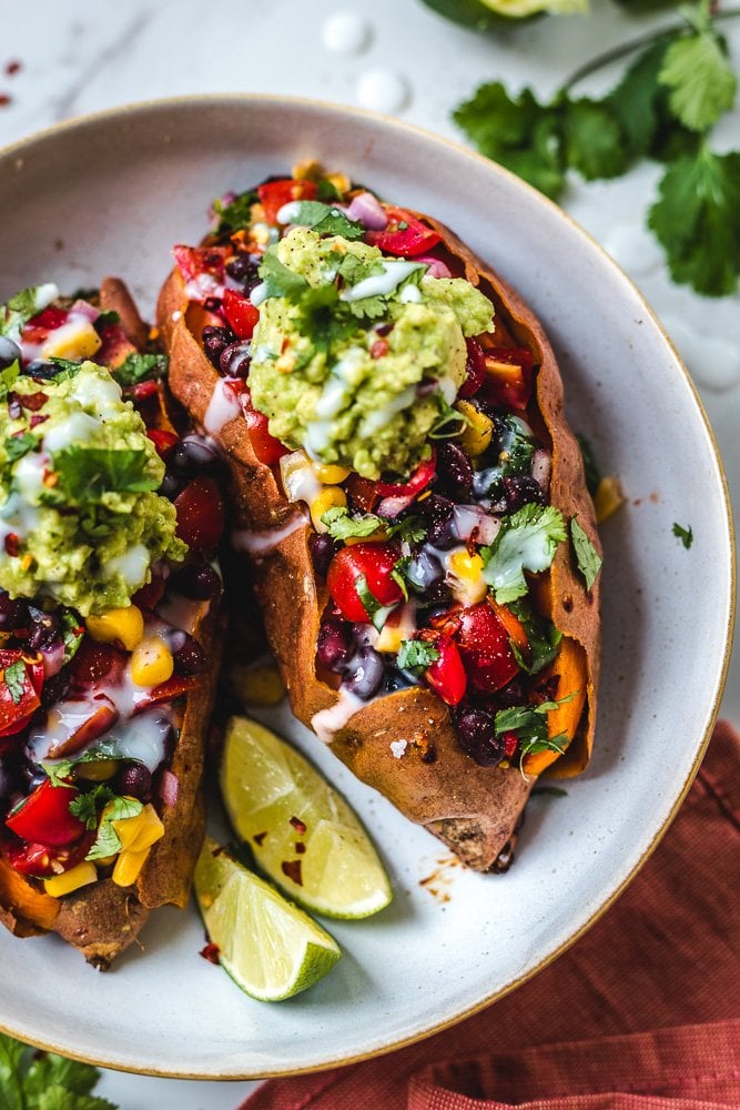 Black Bean Stuffed Sweet Potatoes easy vegan recipe Two Spoons