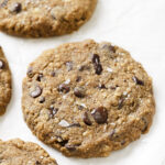 oatmeal chocolate chip cookies on a white backdrop
