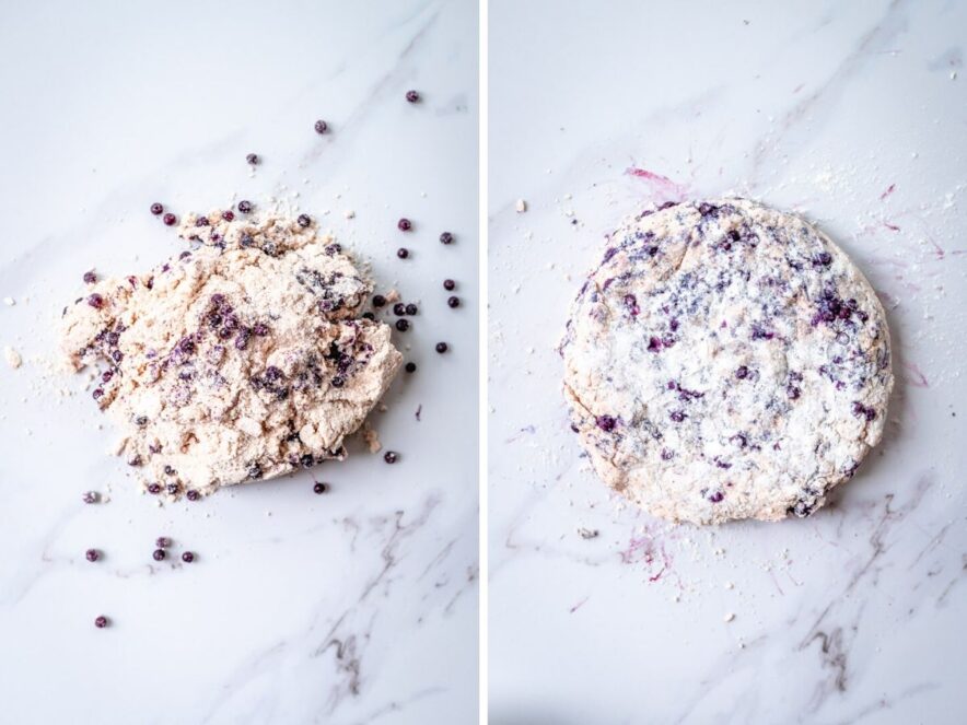Turn the crumbly dough onto your work surface and bring it together into a round disk.
