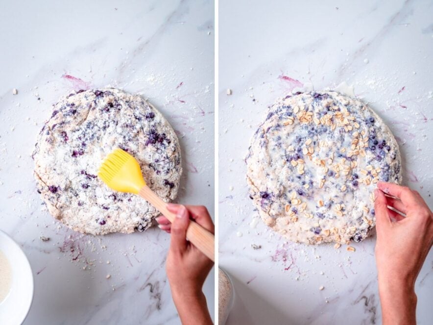 Paint with almond milk mixture and sprinkle with oats.