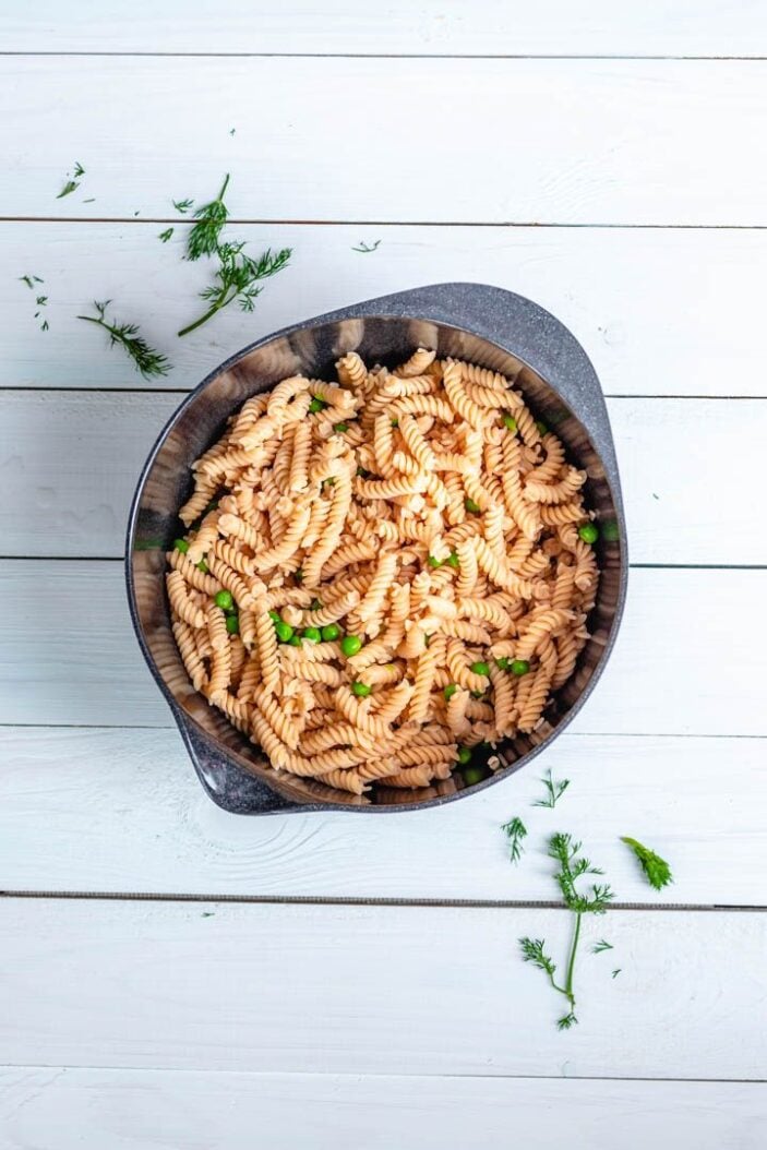 Chickpea pasta in a large mixing bowl