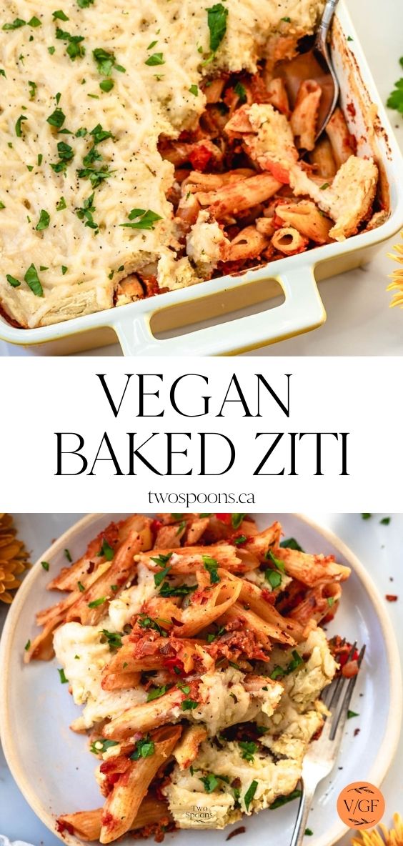Pin this vegan baked ziti on Pinterest with this image