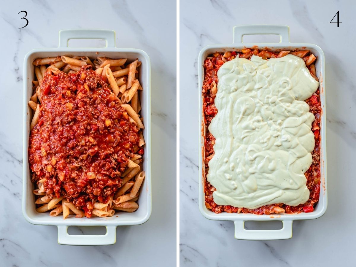step-by-step images of how to make vegan baked ziti