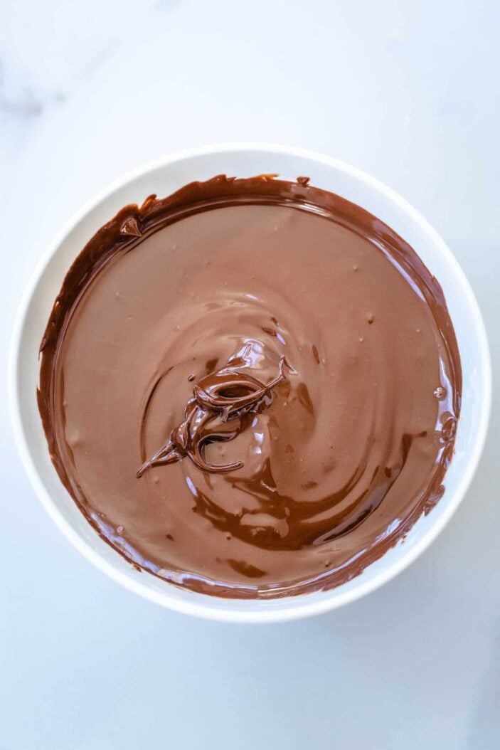 melted dark chocolate in a bowl