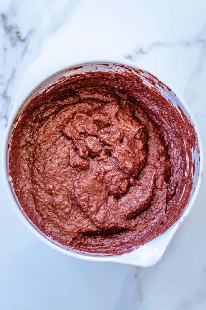 brownie batter in a white bowl