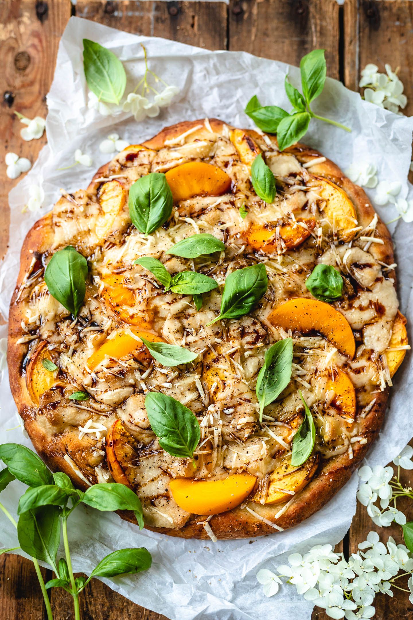 Pizza Bianca with Peaches Basil and Balsamic-image