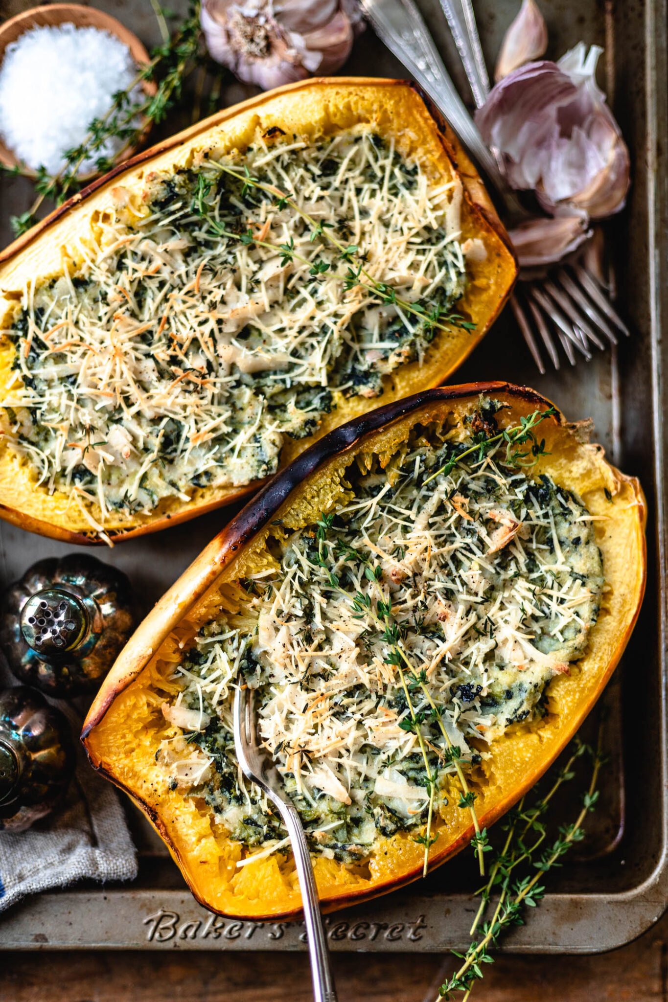 Vegan Spaghetti Squash Recipe with Spinach and Cheese
