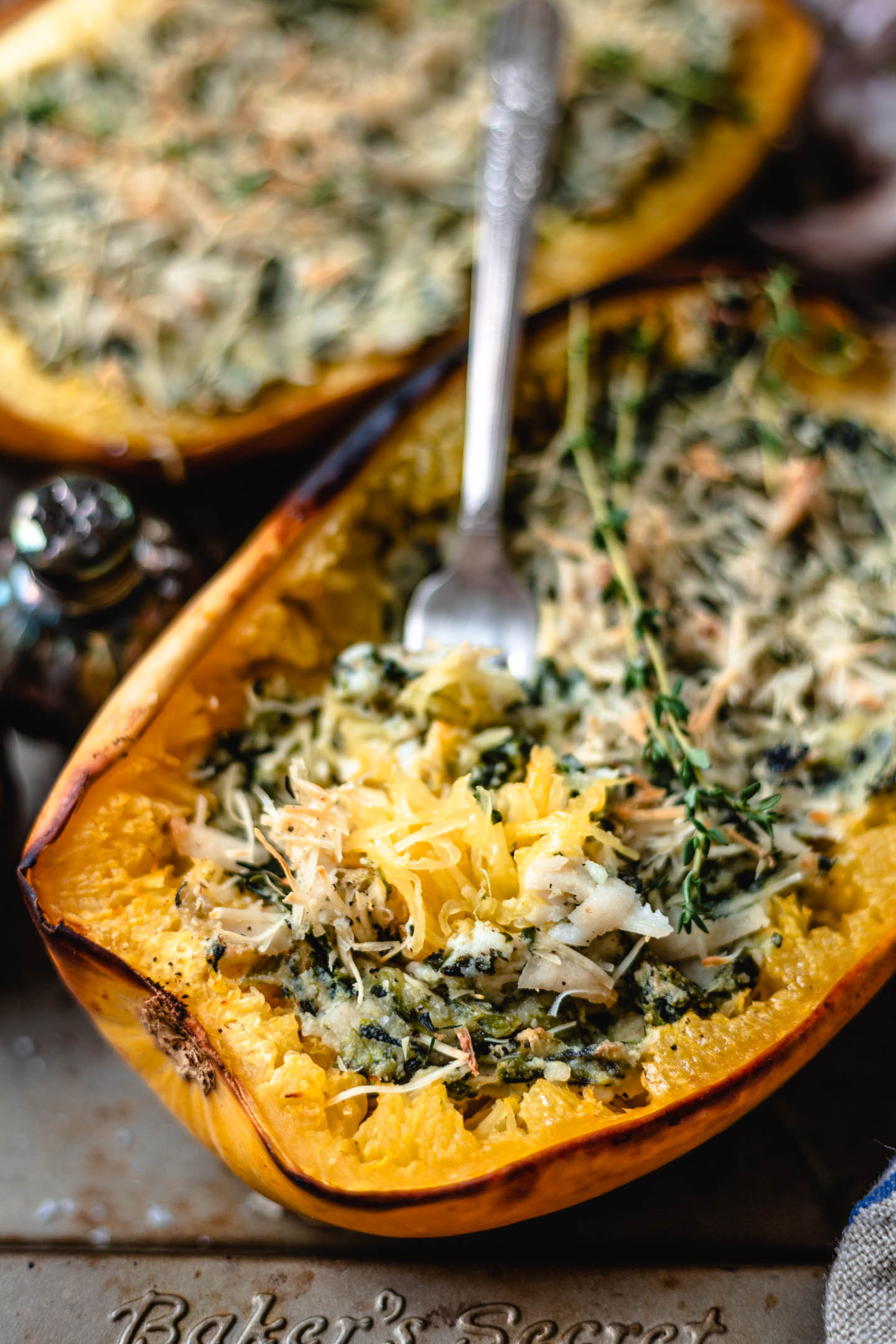 Vegan Spaghetti Squash Recipe with Spinach and Cheese