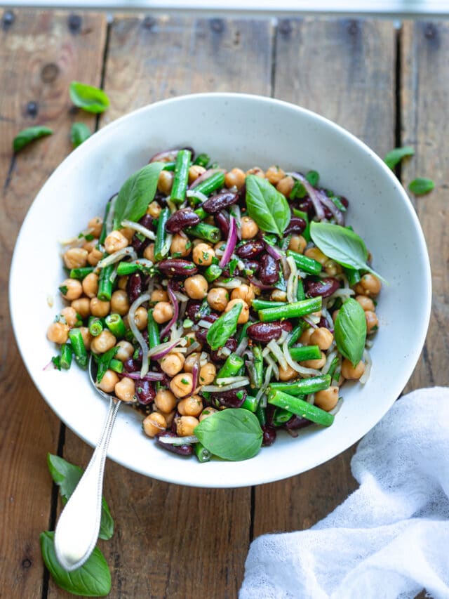 3 bean salad recipe in white bowl