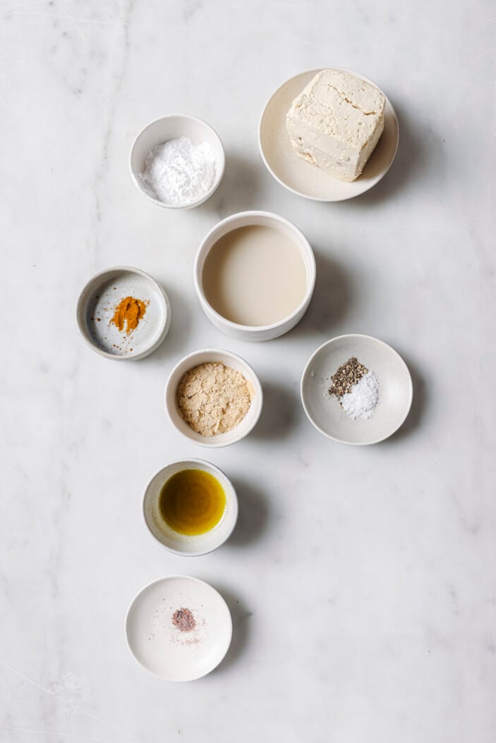 All of the ingredients required to make this recipe separated into individual bowls.